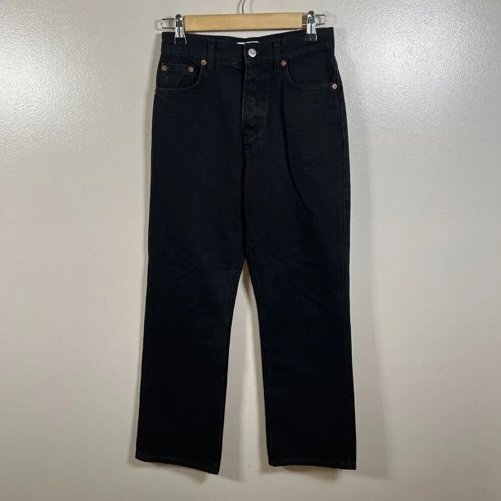 Zara High Rise Straight Leg Jeans Size 2 Black Denim Button Fly High Waist